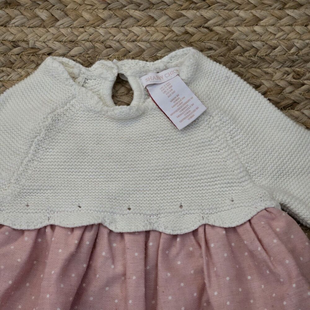 shabby chic Dress Polka dot White/Pink Knit‎ Size 3/6 Months - Picture 2 of 5